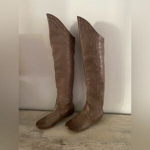 D-Segno gray studded “Sofia” over the knee leather‎ boots size 8